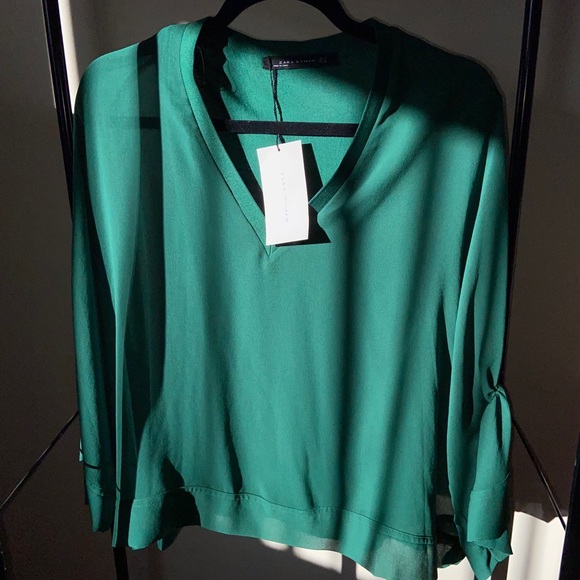 NWT Zara lined green blouse - Picture 2 of 8